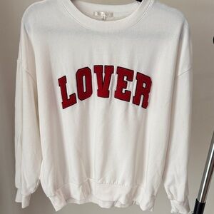 Z Supply White Sweatshirt with Red 'LOVER' Appliqué